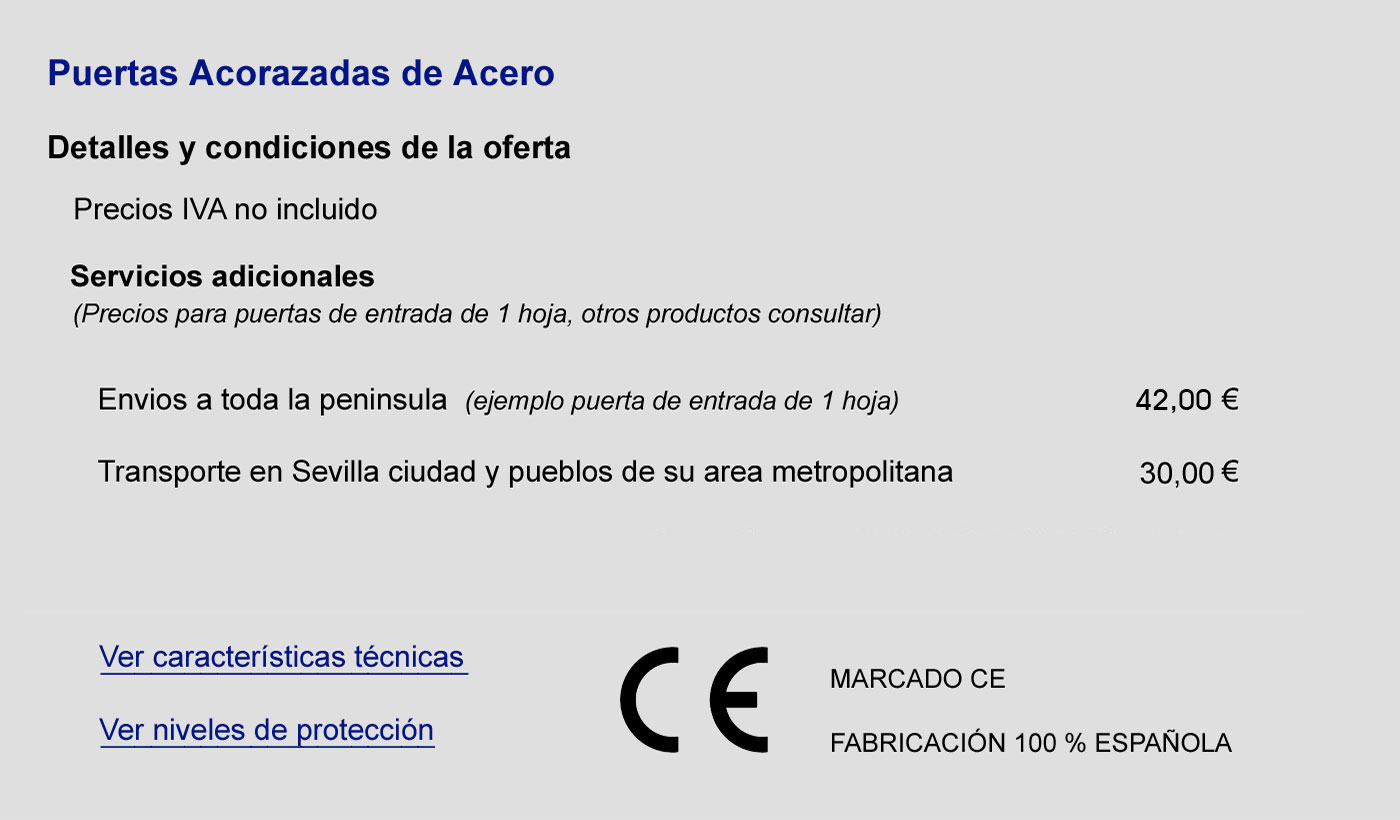 Puertas de entrada de acero - Detalles y condiciones de la oferta