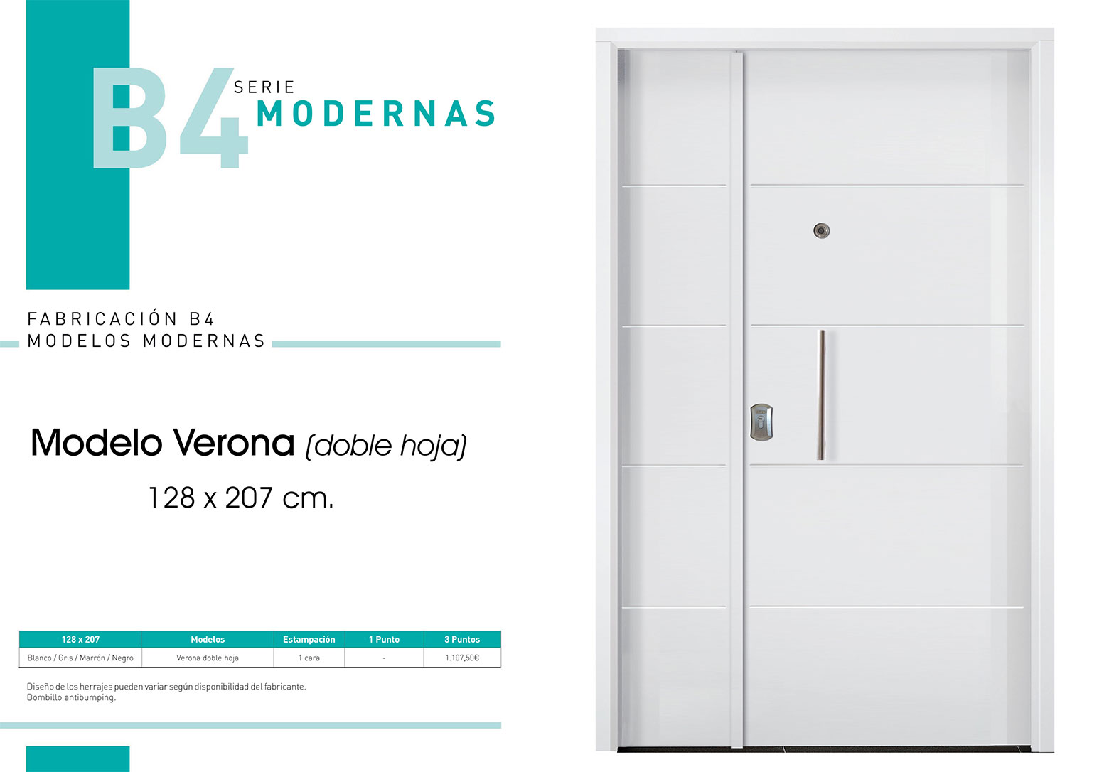 Puerta de entrada acorazada Moderna de 2 hojas