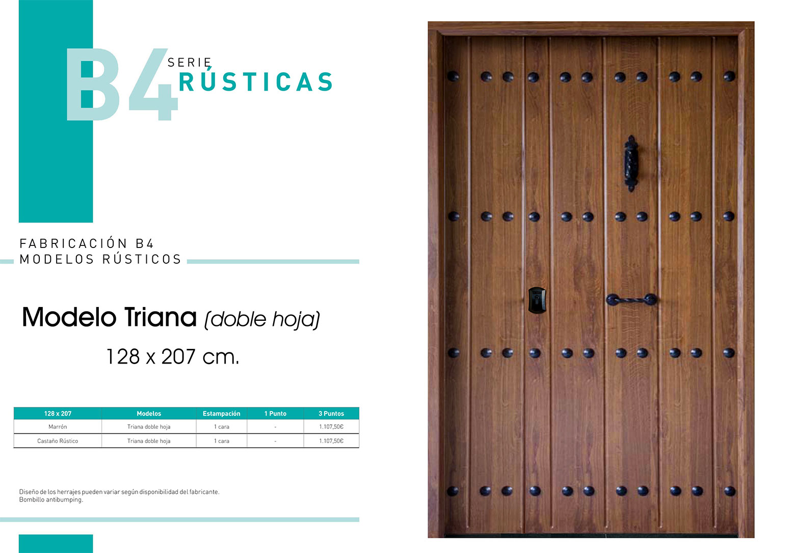 Puerta acorazada de estilo rustico de doble hoja