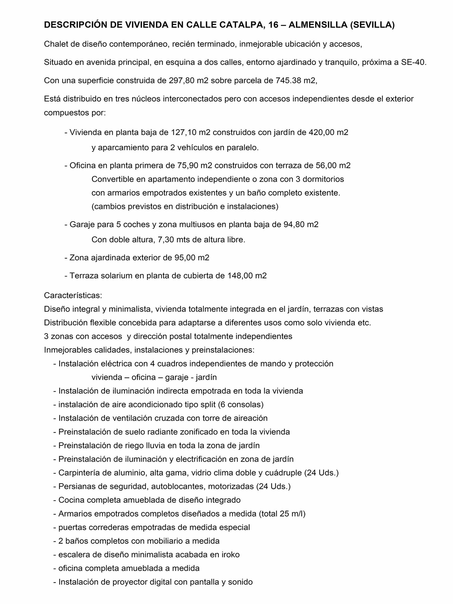 Descripción del edificio y memoria de calidades