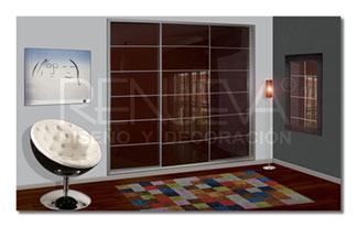 Armario de puertas correderas de vidrio color Burdeos y perfil de aluminio
