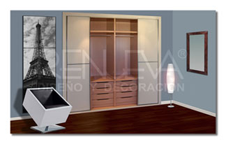 Interior de armario de 4 hojas realizado en melamina haya vaporizada