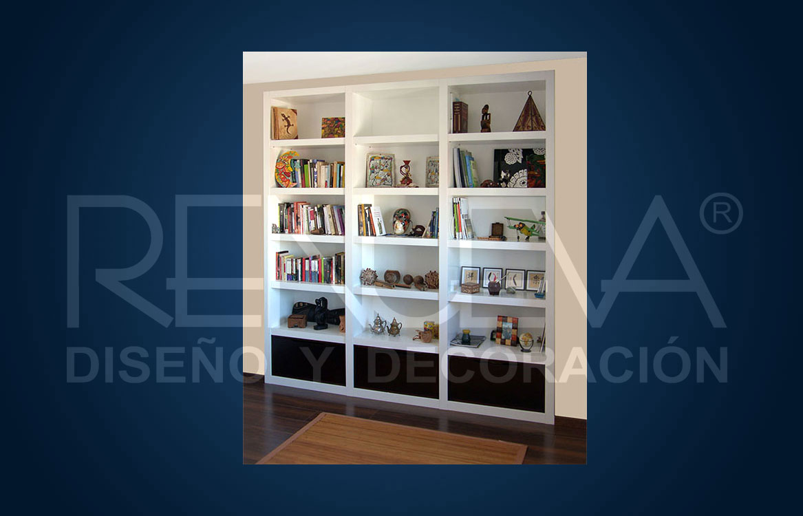 Mueble estantería lacado blanco + cajones wengué