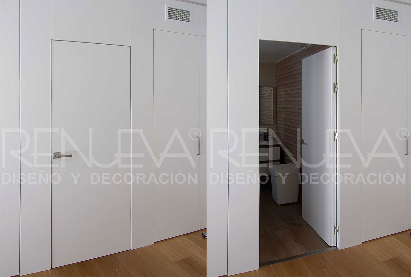 puerta coplanaria integrada en revestimiento