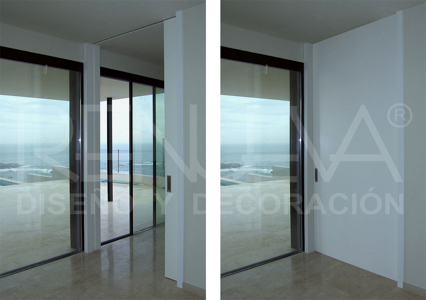 Puerta oculta corredera de grandes dimensiones, tabique movil