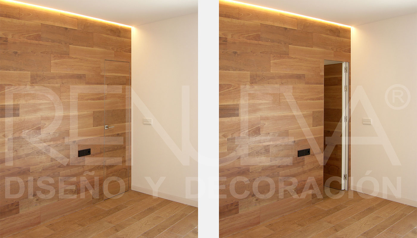 puerta enrasada mimetizada con revestimiento de pared