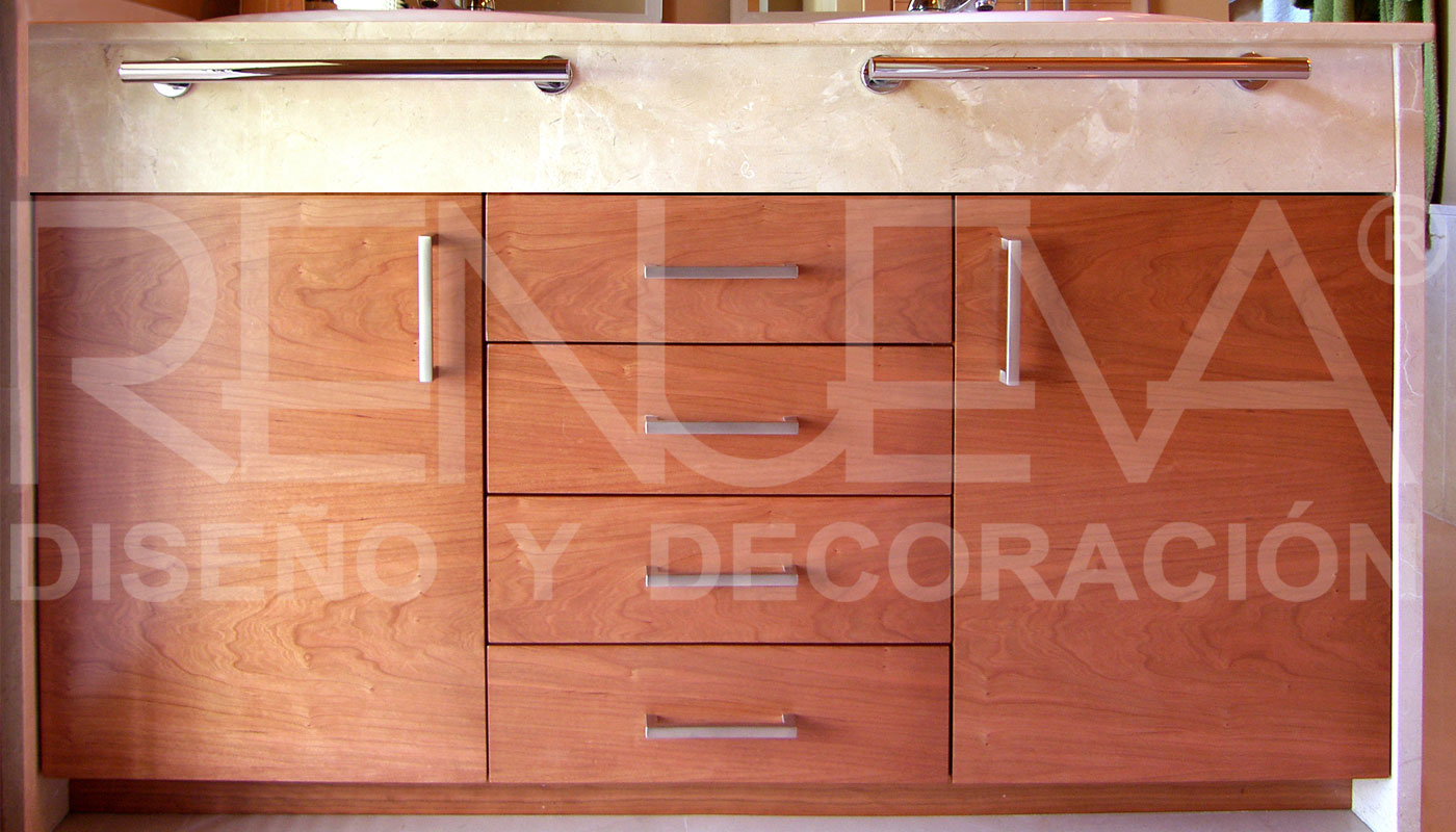 Mueble bajo lavabo de madera de cerezo barnizado y teñido