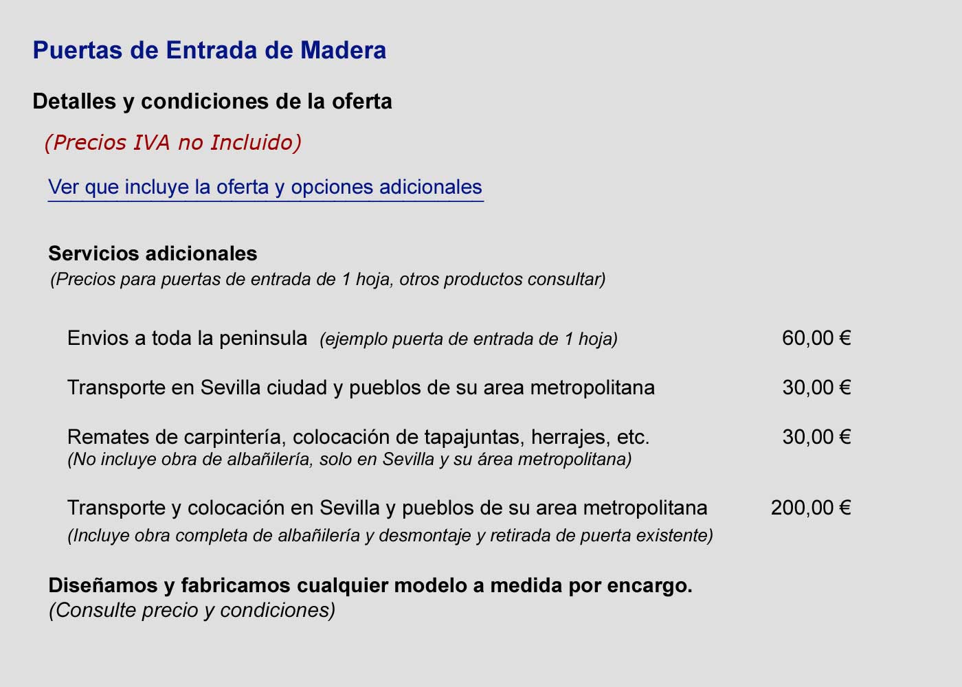 Puertas de Entrada de Madera maciza - Detalles y condiciones de la oferta